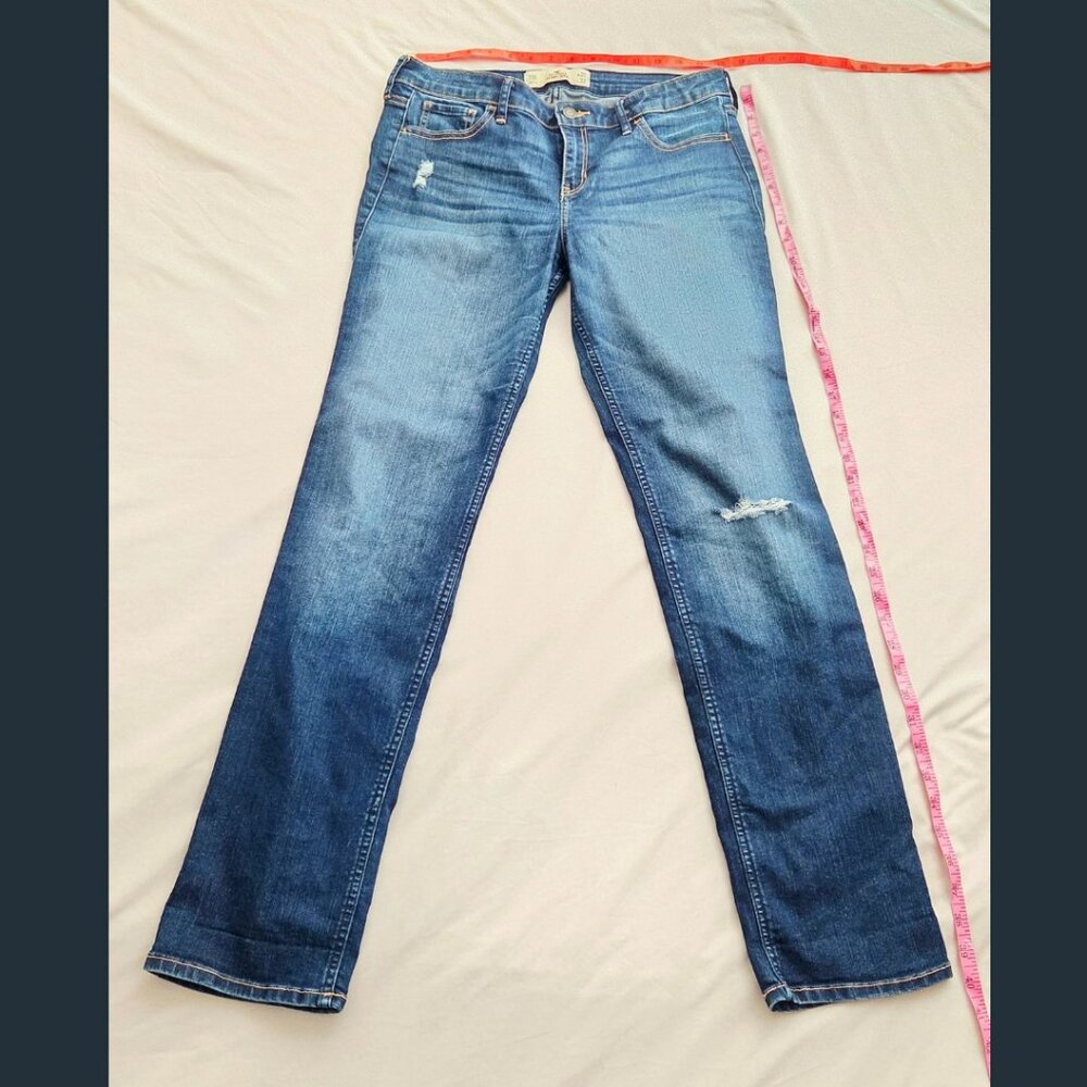 Hollister straight leg distressed med dark jeans women's junior 11R